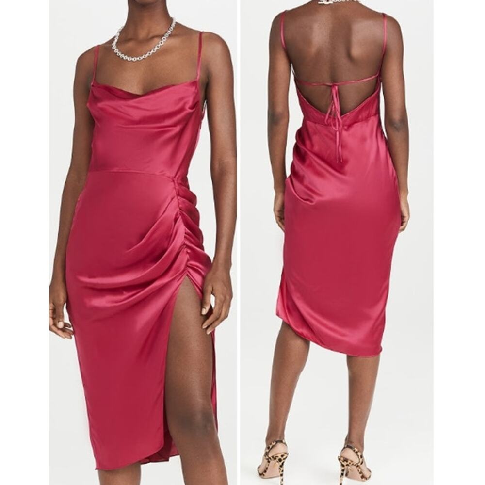 Amanda Uprichard Jasalina Silk Sleeveless Slit Ruched Midi Dress Persian Red S